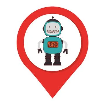 Map pointer silhouette with robot inside Illustrazione stock