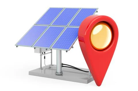 Map pointer with solar panel, 3D rendering Illustrazione stock