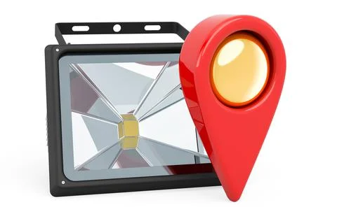 Map pointer with spotlight LED. 3D rendering Illustrazione stock