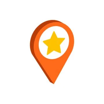 Map Pointer with Star symbol. Flat Isometric Icon or Logo. 3D Style Pictogram Stock Illustration