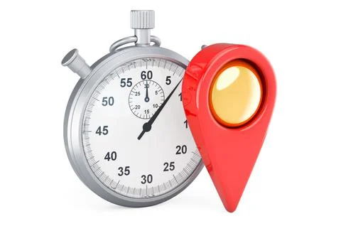 Map pointer with stopwatch. 3D rendering Illustrazione stock