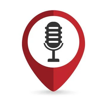 Map pointer with Studio table microphone. Vector illustration. Stock Illustration