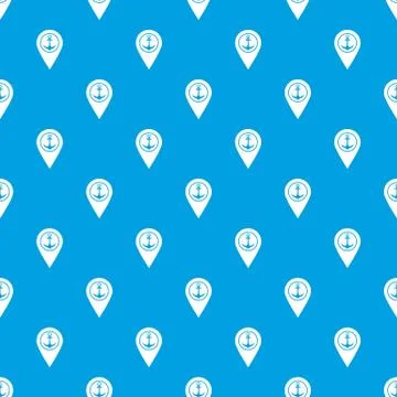 Map pointer with symbol anchor and sea port pattern seamless blue Illustrazione stock