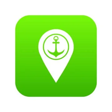 Map pointer with symbol anchor and sea port icon digital green Stock Illustration