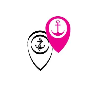 Map pointer with symbol anchor and sea port icon digital purple for any des.. Stock Illustration