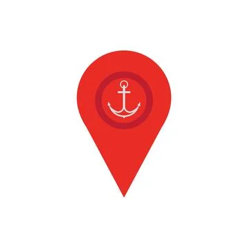 Map pointer with symbol anchor and sea port icon digital purple for any des.. Stock Illustration