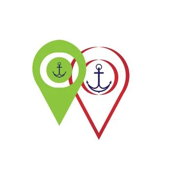 Map pointer with symbol anchor and sea port icon digital purple for any des.. Stock Illustration