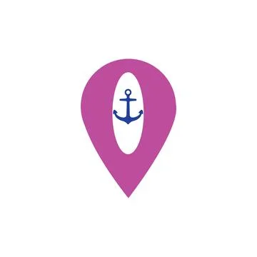 Map pointer with symbol anchor and sea port icon digital purple for any des.. Illustrazione stock