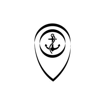 Map pointer with symbol anchor and sea port icon digital purple for any des.. Stock Illustration