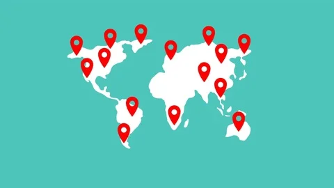 Map Pointer symbol full pin world map, looping animation 4K Video stock 83566619