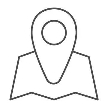 Map with pointer thin line icon, travel concept, navigator pin sign on white Stock Illustration