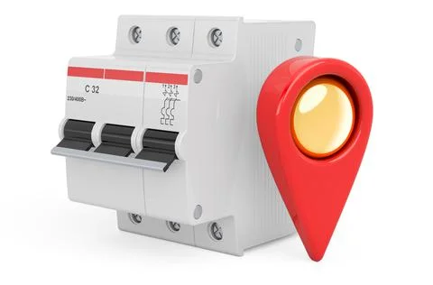 Map pointer with three-pole miniature circuit breaker, 3D rendering Stock Illustration