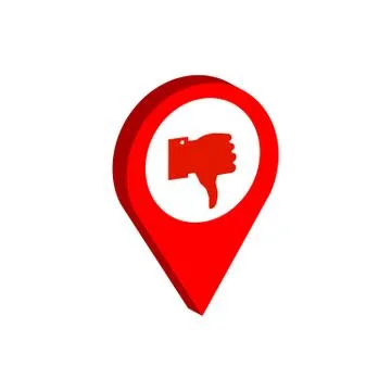 Map Pointer with Thumb Down symbol. Flat Isometric Icon or Logo. 3D Style Pic Stock Illustration
