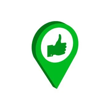 Map Pointer with Thumb Up symbol. Flat Isometric Icon or Logo. 3D Style Picto Stock Illustration