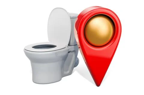 Map pointer with toilet. WC location concept, 3D rendering Stock Illustration