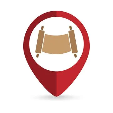 Map pointer with torah sroll icon. Vector illustration. Stock Illustration