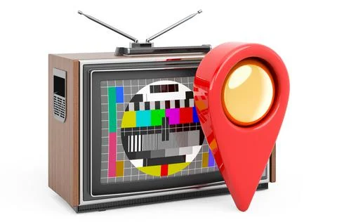 Map pointer with TV set, 3D rendering 库存插图