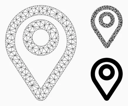 Map Pointer Vector Mesh 2D Model and Triangle Mosaic Icon 스톡 일러스트