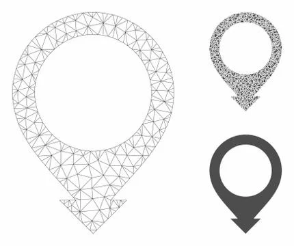 Map Pointer Vector Mesh 2D Model and Triangle Mosaic Icon 스톡 일러스트