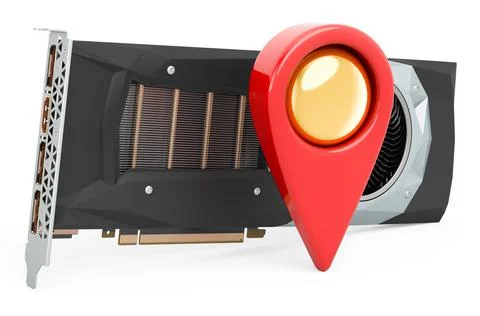 Map pointer with video card, GPU. 3D rendering Stock Illustration