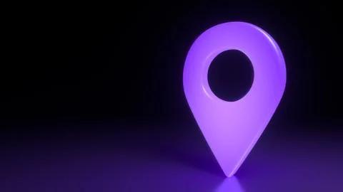 Map pointer on violet purple dark background. Location concept. Map pointer with Illustrazione stock
