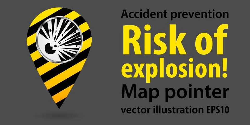 Map pointer.Risk of explosion. Safety information. Industrial design. Vector Stock Illustration