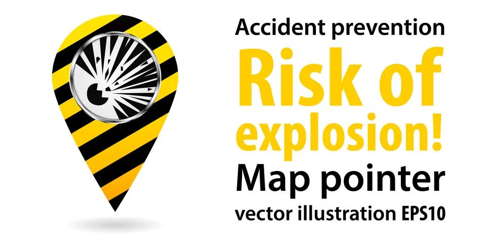 Map pointer.Risk of explosion. Safety information. Industrial design. Vector Stock Illustration