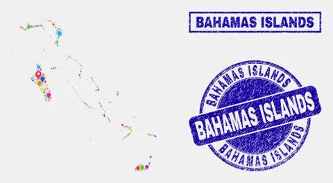 Map Pointers Collage of Bahamas Islands Map and Grunge Seals 스톡 일러스트