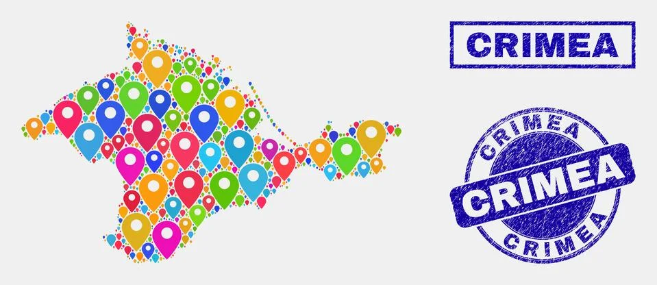 Map Pointers Collage of Crimea Map and Distress Stamp Seals Stock Illustration