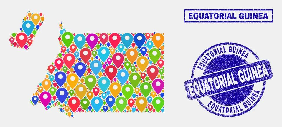 Map Pointers Collage of Equatorial Guinea Map and Distress Seals 스톡 일러스트