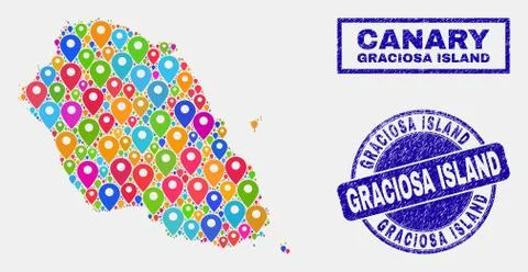 Map Pointers Collage of Graciosa Island Map and Textured Stamp Seals Stock Illustration