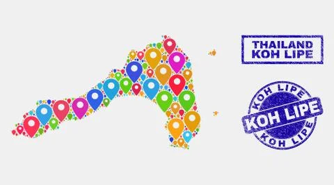 Map Pointers Collage of Koh Lipe Map and Textured Stamps Illustrazione stock