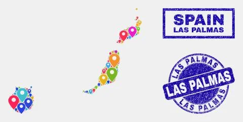 Map Pointers Collage of Las Palmas Province Map and Distress Stamps イラスト素材
