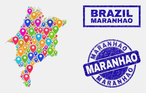 Map Pointers Collage of Maranhao State Map and Distress Seals Stock Illustration