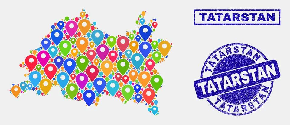 Map Pointers Collage of Tatarstan Map and Grunge Seals Illustrazione stock