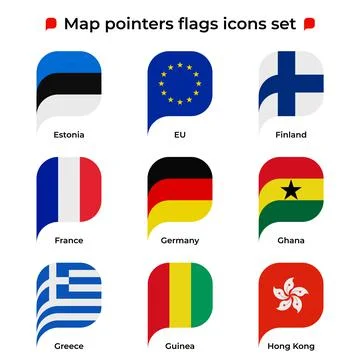 Map pointers flags icons set. Flag icon in simple rectangular pointer shape Illustrazione stock
