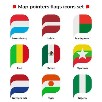 Map pointers flags icons set. Flag icon in simple rectangular pointer shape Illustrazione stock