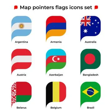 Map pointers flags icons set. Flag icon in simple rectangular pointer shape Illustrazione stock