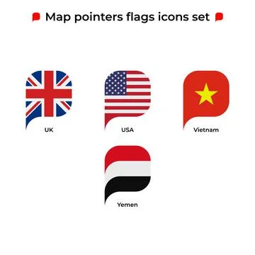 Map pointers flags icons set. Flag icon in simple rectangular pointer shape Illustrazione stock