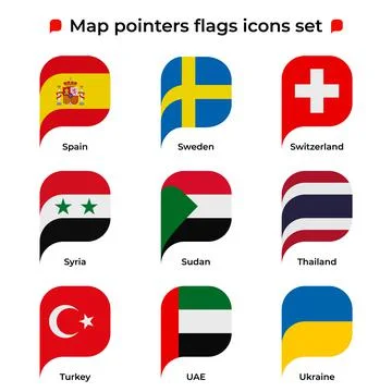 Map pointers flags icons set. Flag icon in simple rectangular pointer shape Illustrazione stock