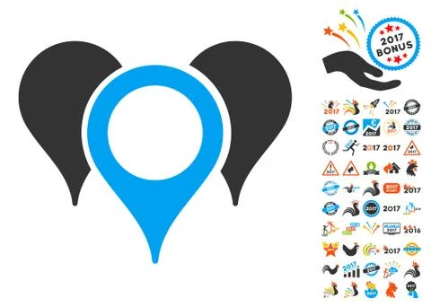 Map Pointers Icon With 2017 Year Bonus Symbols 스톡 일러스트