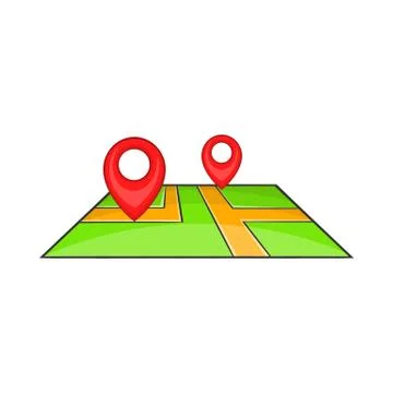 Map with pointers icon, cartoon style Stock Illustration