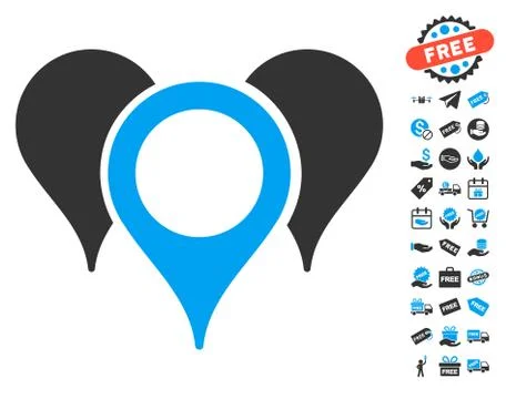 Map Pointers Icon With Free Bonus 库存插图