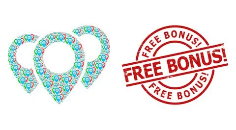 Map Pointers Icon Recursive Collage and Distress Free Bonus! Stamp Seal 库存插图