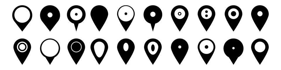 Map pointers icons set. Map marker in different shapes. Vector isolated on white イラスト素材