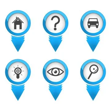 Map pointers with icons on white background Ilustración de archivo