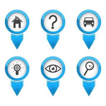 Map pointers with icons on white background Stock-Illustration