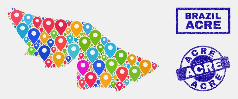 Map Pointers Mosaic of Acre State Map and Textured Stamps Stock Illustration