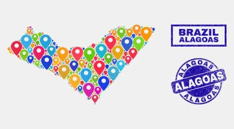 Map Pointers Mosaic of Alagoas State Map and Distress Stamp Seals Stockillustratie