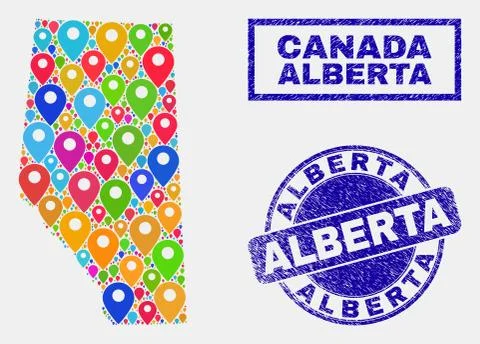 Map Pointers Mosaic of Alberta Province Map and Distress Seals Stock Illustration